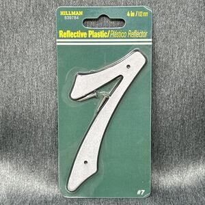 Vintage Hillman Reflective House Number 7 Silver Plastic 4" NOS 839784 Taiwan